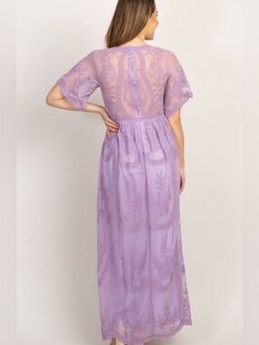 Lilac Embroidered V-Neck Maxi Romper Dress